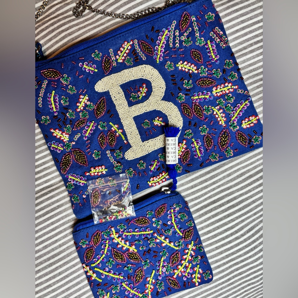 America & Beyond Blue Hand Beaded Purse and Coin Purse Set. - Picture 6 of 12
